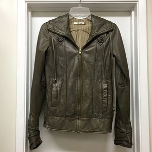 Mike & Chris Olive Green Hooded Leather Jacket